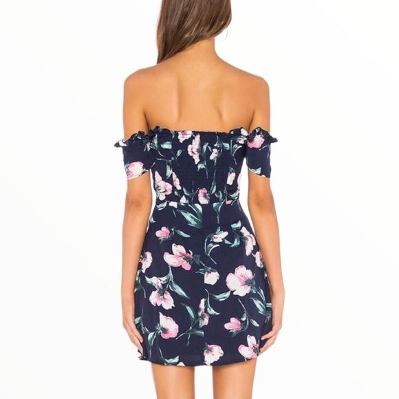 About Us Dulipa Dress in Navy Floral Off Shoulder Mini Dress size Small Revolve - Picture 3 of 15